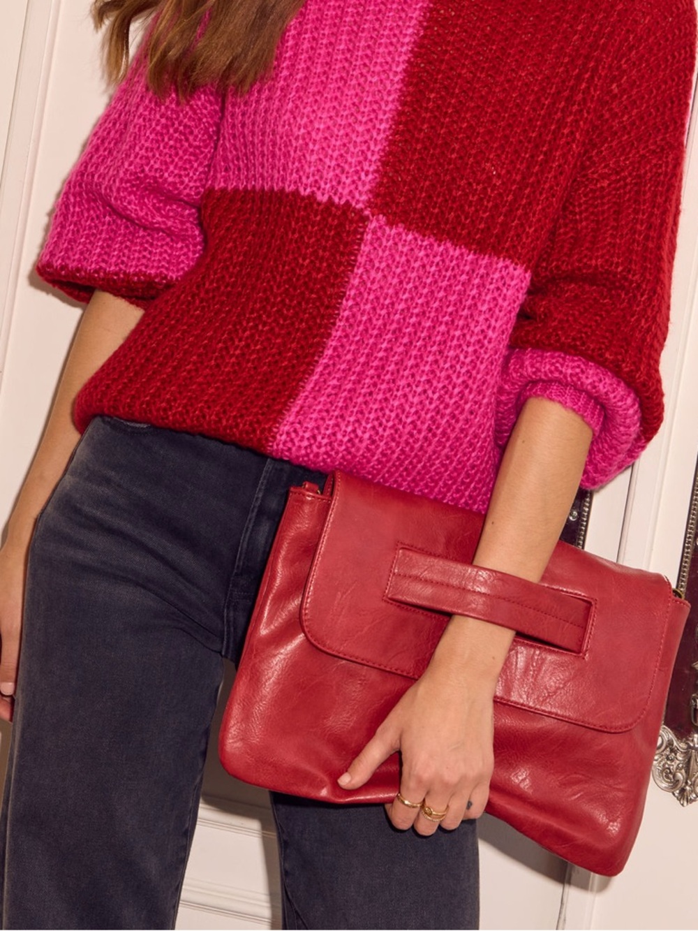 NEW Vici Come With Me Foldover Large Clutch Red Crossybody Faux Leather